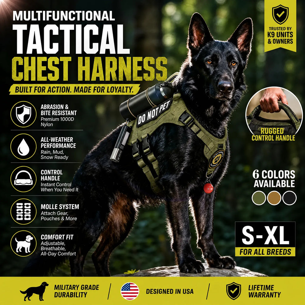 Multifunctional Tactical Dog Harness with MOLLE System, Heavy Duty Abrasion & Bite Resistant for Training & Adventure