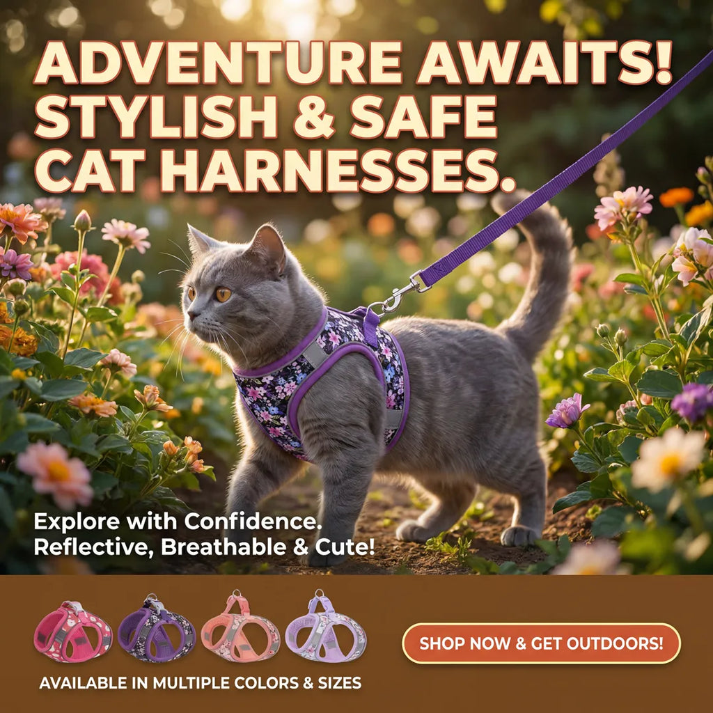 Escape Proof Cat Harness and Leash Set - Adjustable Soft Mesh Floral Vest with Reflective Strips, Breathable No-Choke Step-in Walking Harness for Small Cats Kittens, Purple
