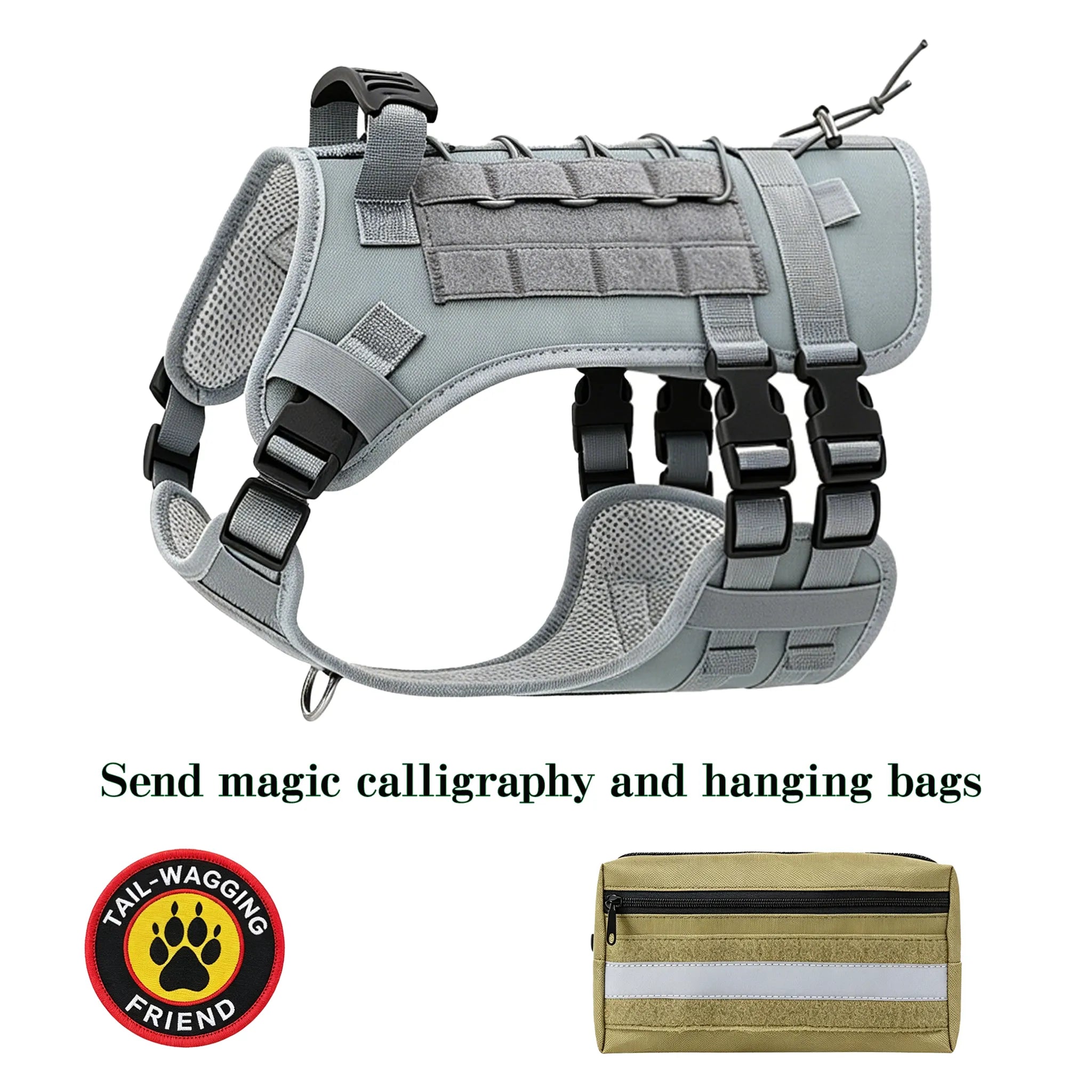 Multifunctional Tactical Dog Harness with MOLLE System, Heavy Duty Abrasion & Bite Resistant for Training & Adventure