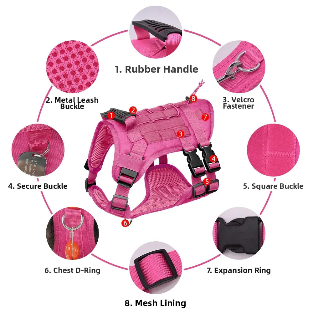 Multifunctional Tactical Dog Harness with MOLLE System, Heavy Duty Abrasion & Bite Resistant for Training & Adventure