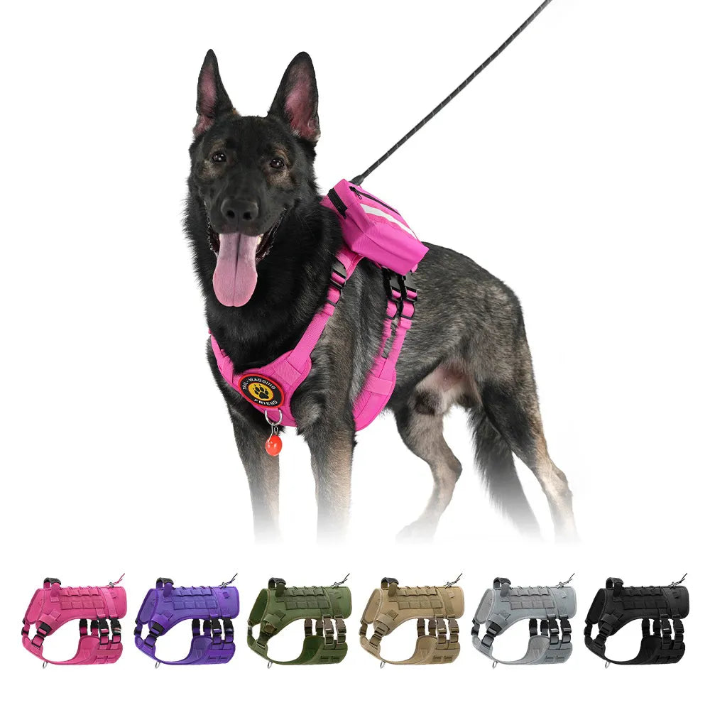 Multifunctional Tactical Dog Harness with MOLLE System, Heavy Duty Abrasion & Bite Resistant for Training & Adventure