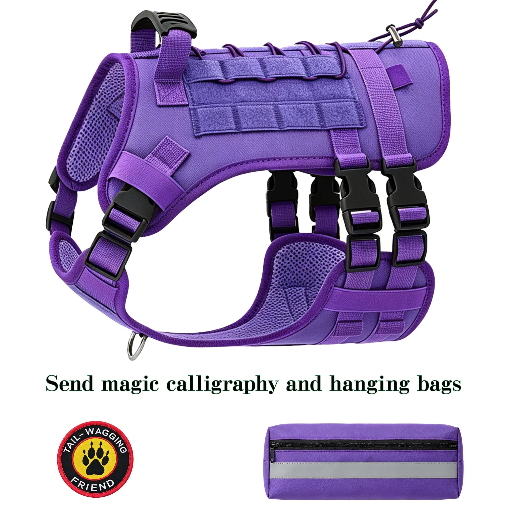 Multifunctional Tactical Dog Harness with MOLLE System, Heavy Duty Abrasion & Bite Resistant for Training & Adventure