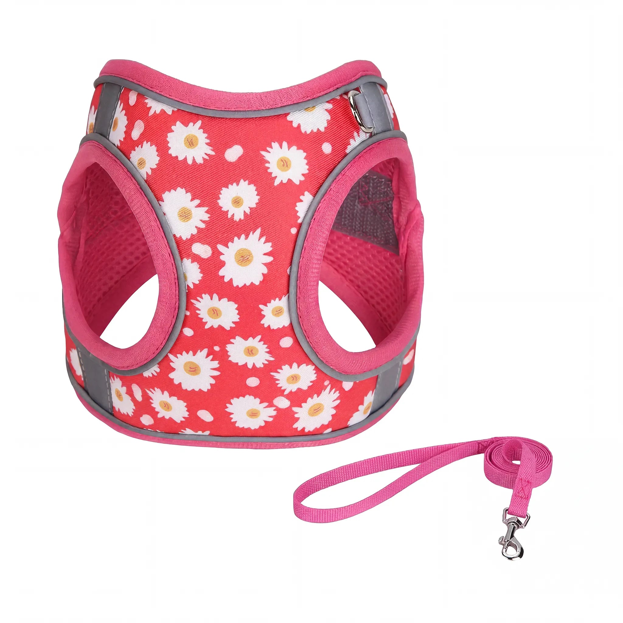 Escape Proof Cat Harness and Leash Set - Adjustable Soft Mesh Floral Vest with Reflective Strips, Breathable No-Choke Step-in Walking Harness for Small Cats Kittens, Purple