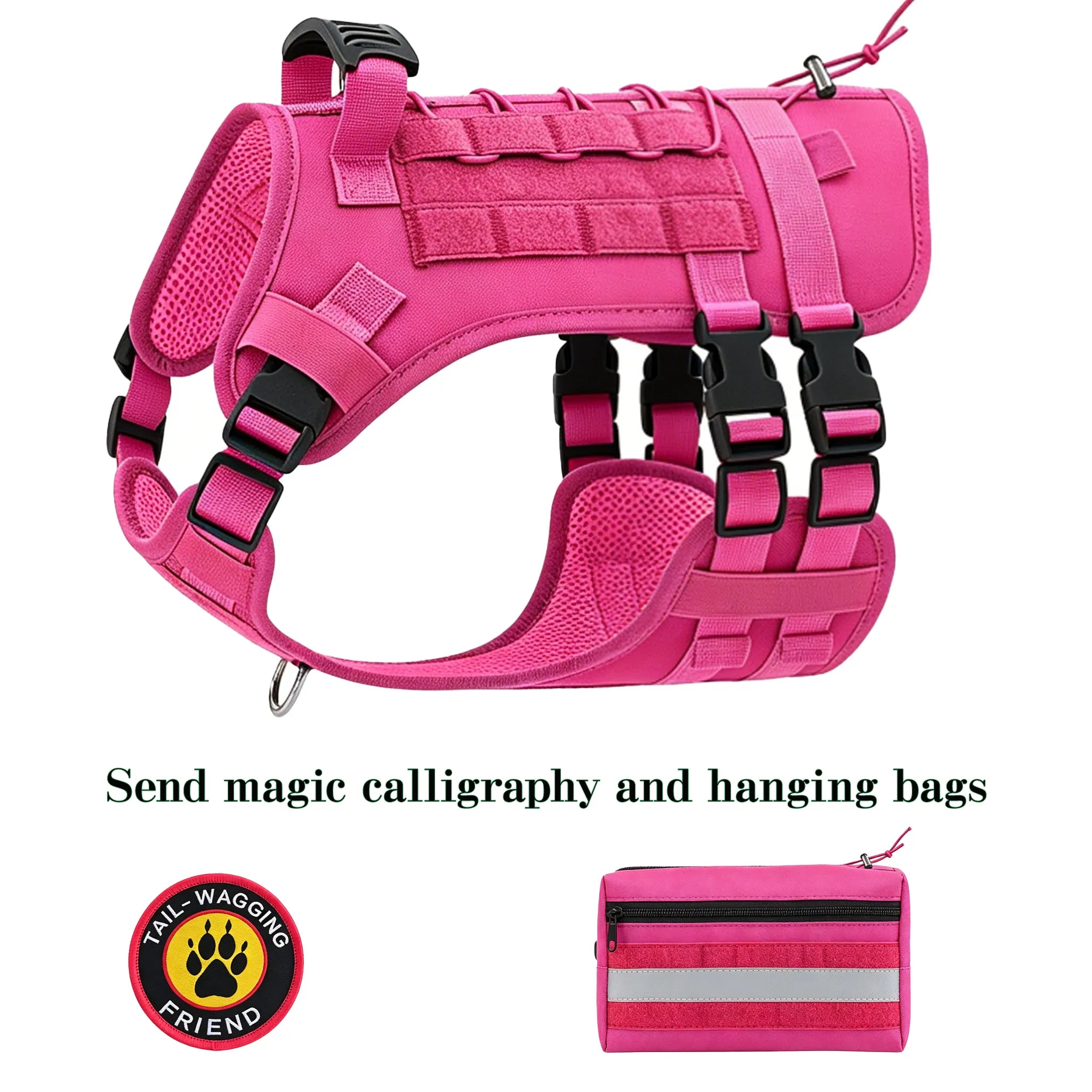 Multifunctional Tactical Dog Harness with MOLLE System, Heavy Duty Abrasion & Bite Resistant for Training & Adventure
