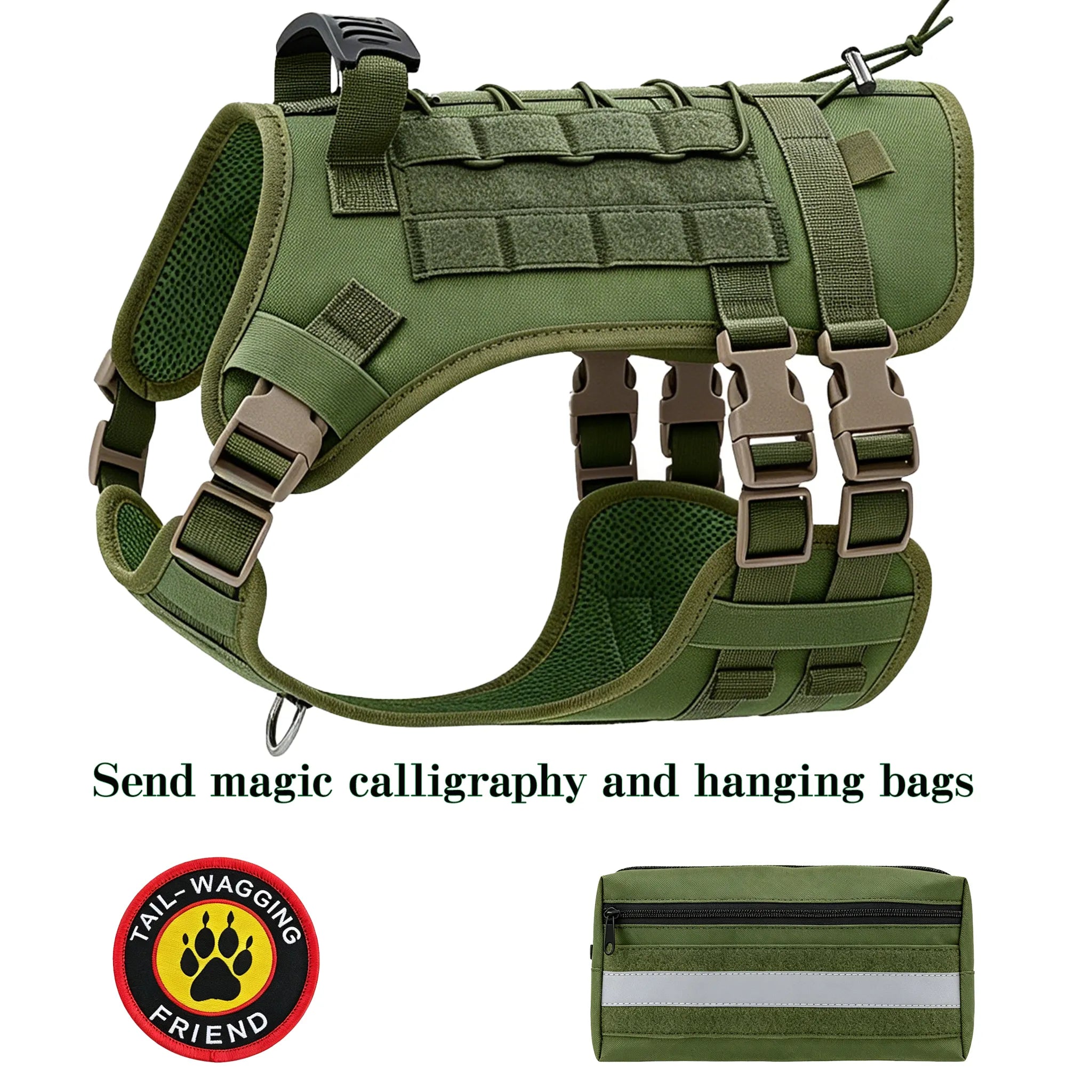 Multifunctional Tactical Dog Harness with MOLLE System, Heavy Duty Abrasion & Bite Resistant for Training & Adventure